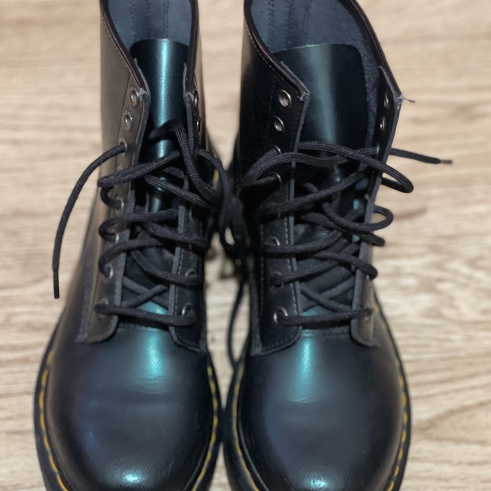 Dr. Martens Green Metallic/Iridescent colored Boots with Yellow Accents